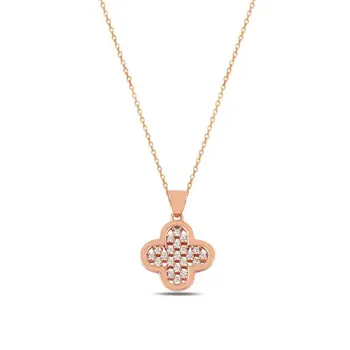

Angemiel 925 Sterling Silver Zircon Clover Necklace-Rose Gold Plated