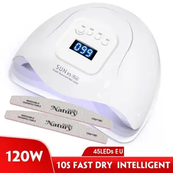 

PROFESSIONAL UV/LED Nail drying lamp 120W. Motion Sensor 45 LED lights with timer. Includes 2 files 100/180