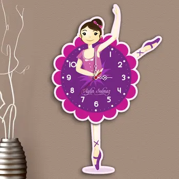 

Personalized Decorative Ballerina Design Movable Wooden Wall Clock