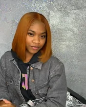 Jengibre Bob corto pelucas de cabello humano Rubio transparente peluca con malla frontal 13*1 Remy peruano recto naranja malla con división frente pelucas de cabello