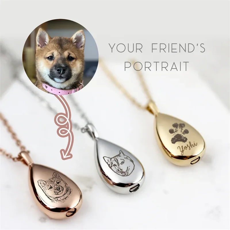 

Cremation Jewelry Pet Urn Necklace Pets Engraved Memorial Personalized Pendant Pictures Ashes Jewelry Paw Print Dog Cat