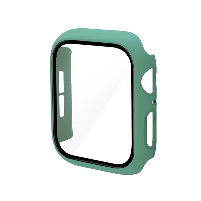 360 Full Bumper Frame Matte Hard Case for Apple Watch 7/6/SE/5/4/3/2/1 Cover Tempered Glass Film for iWatch 41MM 45MM 40MM 44MM Dark Green