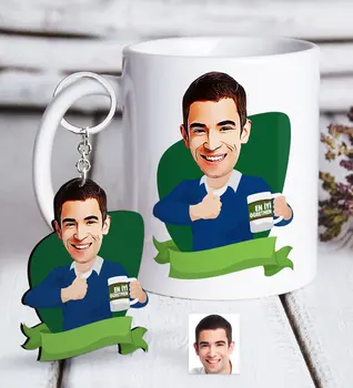 

Personalized Mr Best Teacher Caricature Of White mug And Keychain Gift set