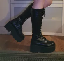 Platform-Heels Long-Boots Chunky Punk Gdgydh Women Mujer Knee Fall Lace-Up Retro New