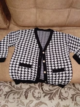 FSDA-suéter de manga larga con cuello de pico para mujer, cárdigan negro con botones y pata de gallo, de punto, holgado, de gran tamaño, informal, otoño e invierno, 2020