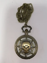 Vintage bronce Steampunk reloj de bolsillo de cuarzo de Halloween Caribe cráneo de cabeza de pirata Horror con cadena colgante collar de hombre