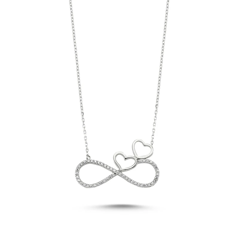 

Silver 925 Sterling Zircon Stone Heart Infinity Necklace