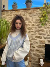 De moda Jersey chaleco sin mangas de las mujeres jersey de cuello en v suéter de punto de invierno coreano lindo suéter 2020