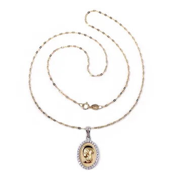 

18k gold pendant medal Virgin Girl bicolor fence zircons chain 45cm. Solid glitter [AC1636GR] -RECORDING INCLUDED