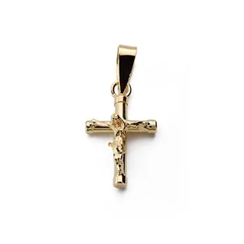 

Cross Pendant 18k gold Christ hollow 15mm. Crucifix round stick smooth unisex