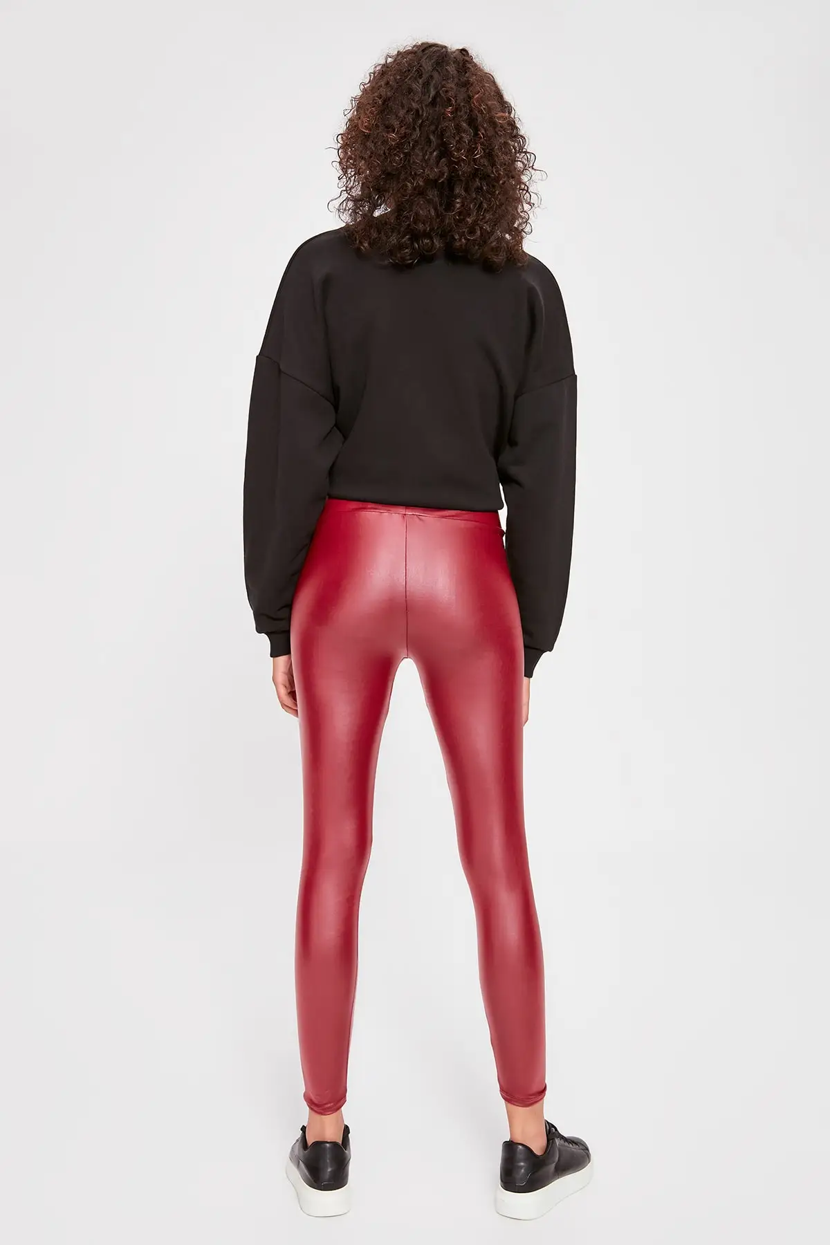 Trendyol бордовые кожаные трикотажные леггинсы TWOAW20TA0028