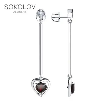 

SOKOLOV drop earrings with stones in silver with garnets and cubic zirconia, fashion jewelry, 925, women's/men's, male/female, women's male, long earrings