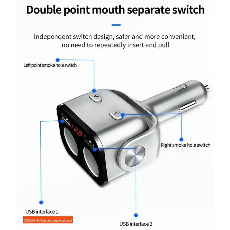 2 USB автомобильного разветвителя прикуривателя 90 Вт двойной монитор напряжения розетка питания QC3.0+ 2.4A двойной USB зарядное устройство Авто адаптер