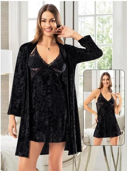 

Women Sexy Velvet Cloth Nightgown 2 piece
