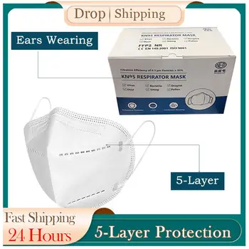

KN95 masque jetable Adulte 5-Layer High-Density Mask Health Daily Care PM2.5 Wind Mist Pollution Protection Filter Mascarillas