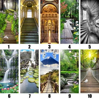 

Creative Door Mural Fashion Waterfall Stairs Door Wrap Peel and Stick Door Decal Poster Door Cover Renew Wallpaper Home Decor