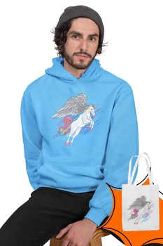 

Angemiel Wear Flying Sweet Unicorn Blue Men 'S Hooded Sweatshirt Bags Kombin