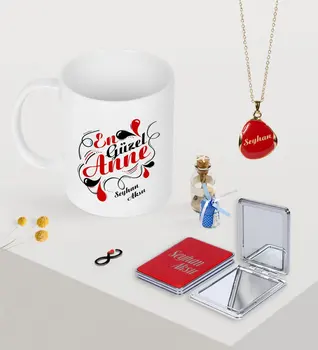 

Tailor-made The Most Beautiful Mother Mug Mirror and Enamel Necklace Set