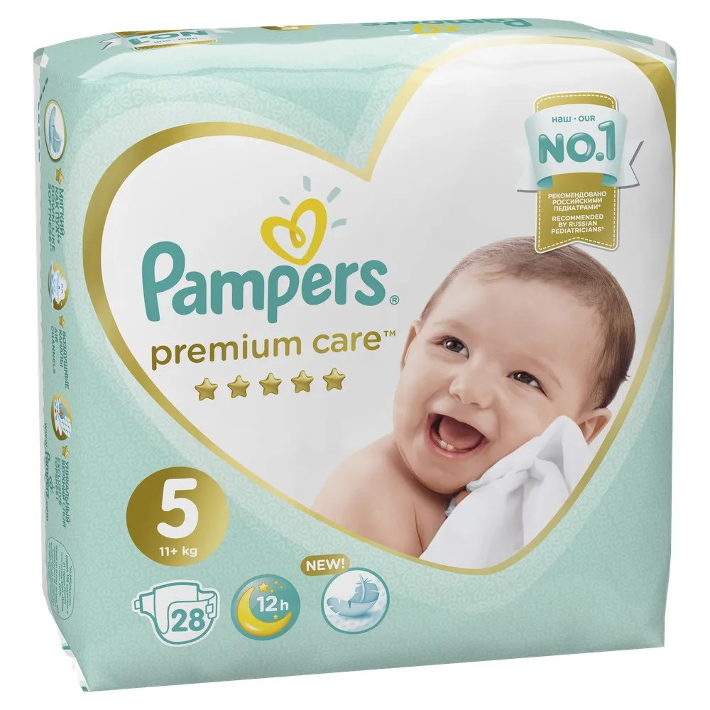 Подгузники Pampers Premium Care Размер 5, 11-16кг, 28 штук