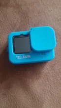 TELESIN Soft Silicone Case For GoPro 9 Lens Cap Blue Black Adjustable Handle Wrist Strap