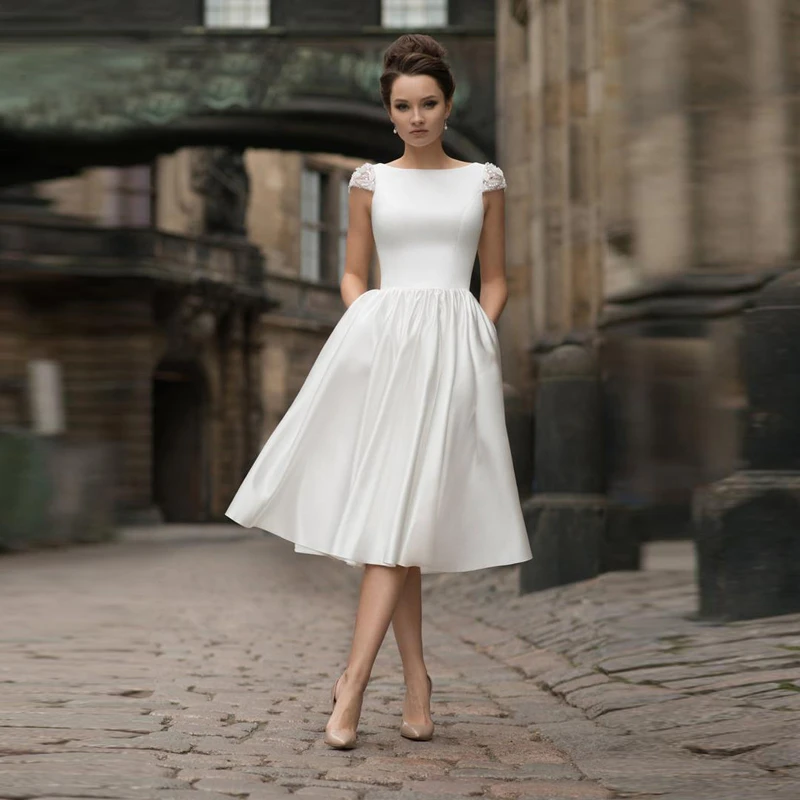 knee length beaded wedding dresses
