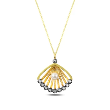 

KUTAYDAN Zircon Stone & Pearl Mussel Shell Necklace 925 Sterling Silver