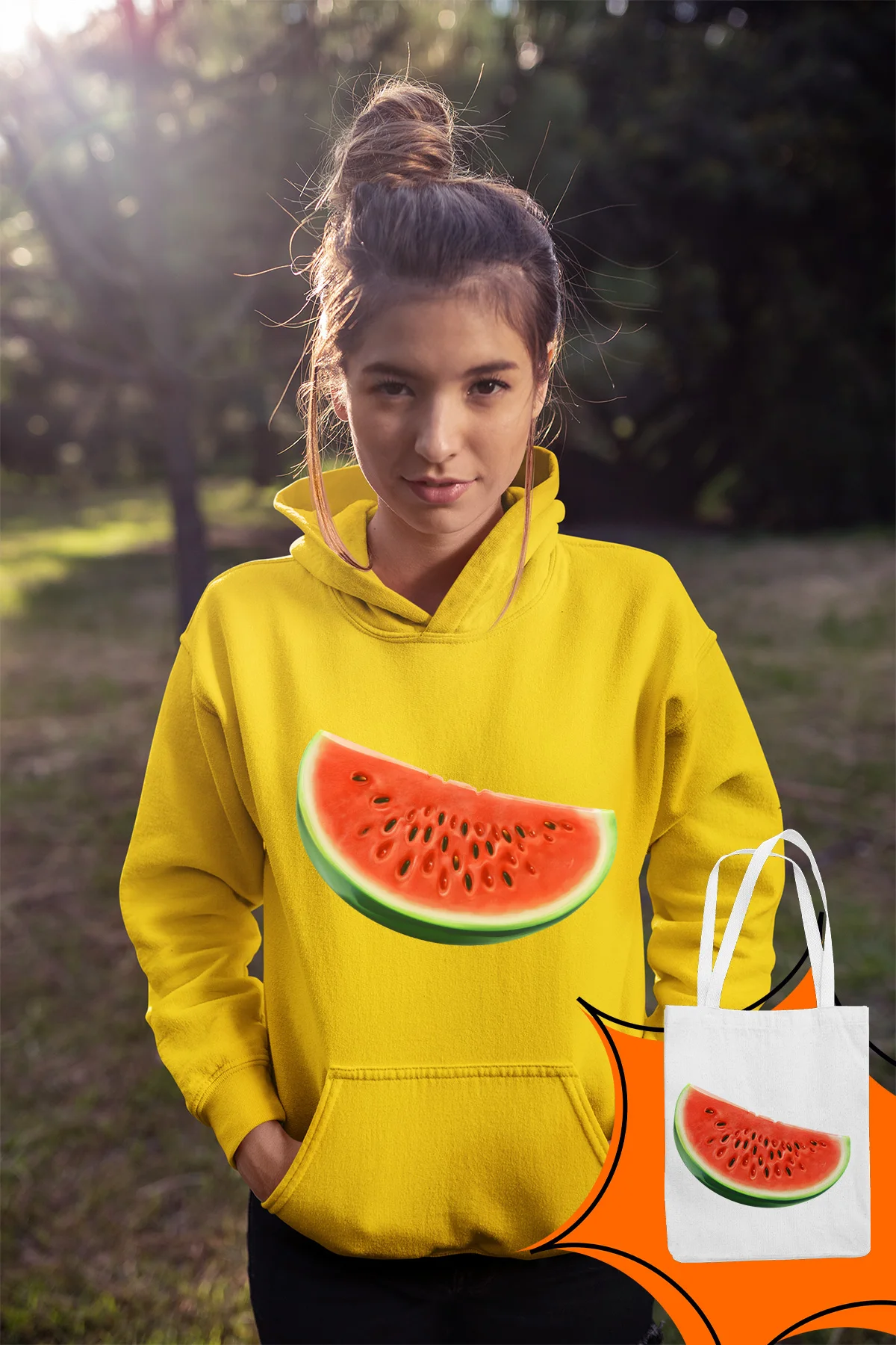 Женская толстовка с капюшоном Angemiel Wear желтая арбузом | одежда