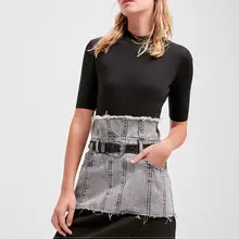 Trendyol Антрацит-рифленая погружная ткань детальная джинсовая юбка TWOAW20ET0456