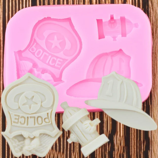Diy Fireman Rendõrségi Jelvény Kalap Szilikon Formák Fondant Sütemény Díszítő Szerszámok Csokoládé Gumpast Polimer Agyag Cukorka