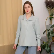 Turtleneck Blouse Puff-Sleeve White Shirt Ladies Top OOTN Office Elegant Casual Solid