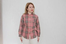 Plaid Shirt Tops Long-Sleeve Office Women Coat Loose Ladies Karsany And
