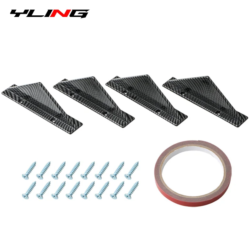 4pcs Car Shark Fin Universal Triangular Rear Bumper Diffuser Spoiler Protector Carbon Fiber Chassis Lip Decoration car bumper spoiler