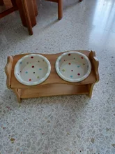 Pet-Supplies Dish-Bowl Raised Food-Water-Feeder Wooden Ceramic Stand Table Pets Dog Cat