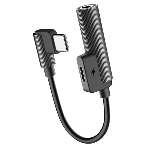 Переходник для наушников и зарядки Rock Space L-shape TYPE-C Metal Charge&Audio 2in1 ver. A(Черный