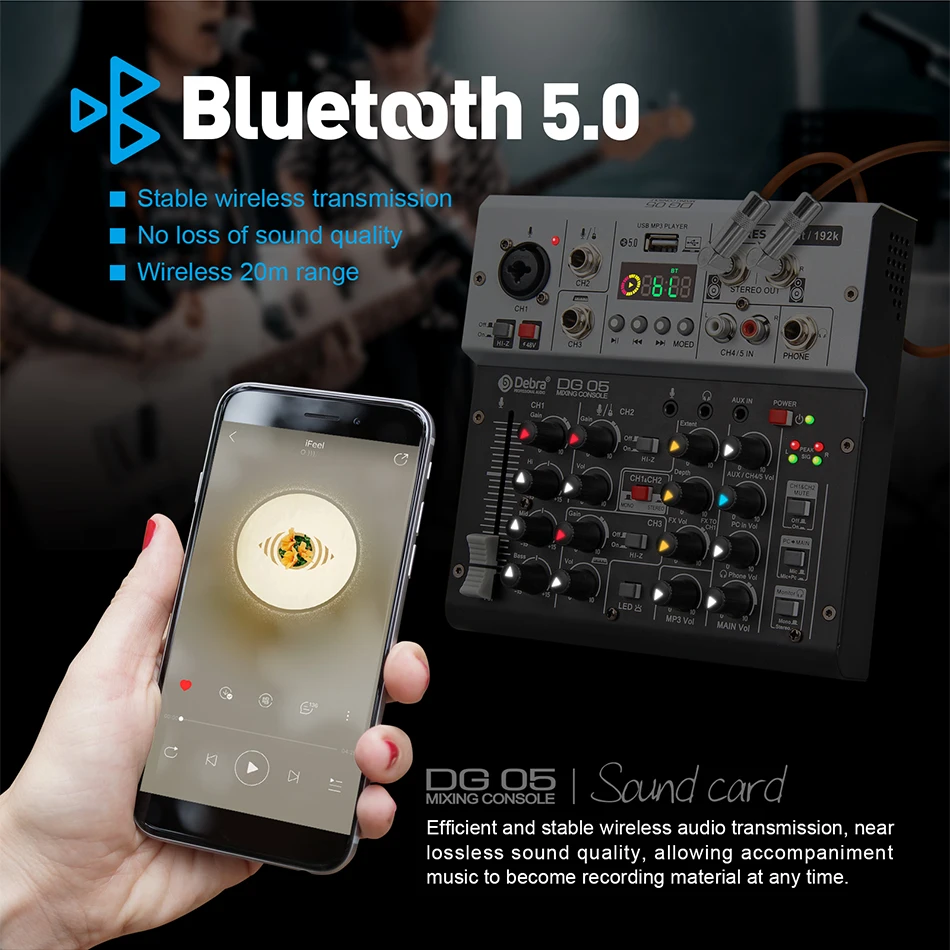 스튜디오 오디오 믹서 DJ CoInterface 사운드 카드 24bit 192kHz 품질 Bluetooth 5.0 PC 일렉트릭 기타 라이브 녹음 노래