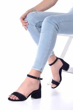 

Merta Short Thick Heels Shoes Suede-Black, High-Heeled women boots, heels women, women's high-heeled shoes