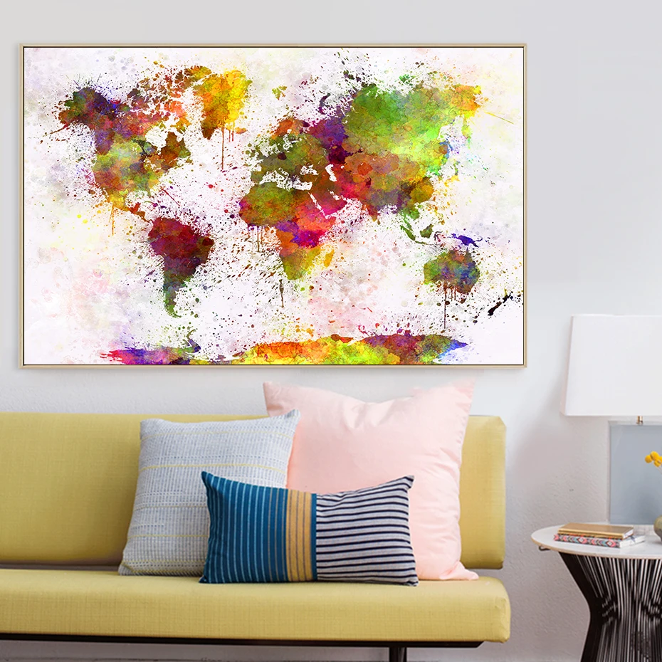 Modern Abstract Watercolor World Map Canvas Paintings Poster And Print Wall Art Picture For Living Room Home Decorations|Painting & Calligraphy| - Aliexpress