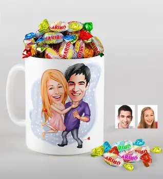 

Personalized Valentine Caricature Of mug And Haribo Candy Gift Seti-3