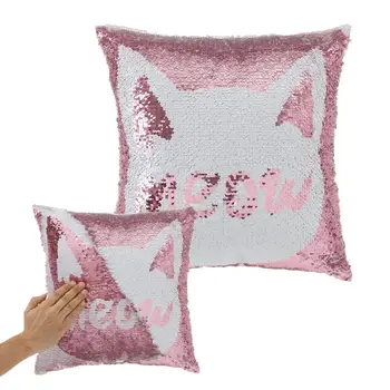 

SEQUINS CUSHION POLYESTER PINK-WHITE 40.00X40.00 CM DECORATIVE CUSHION FOR SOFA SOFT CHANGING COLOR PINK WHITE LETTER MEOW