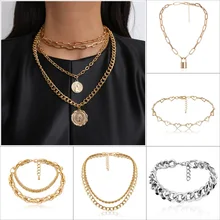 

Punk Miami Cuban Choker Necklace Steampunk Men Jewelry Vintage Big Coin Pendant Chunky Chain Necklace for Women Neck Accessories