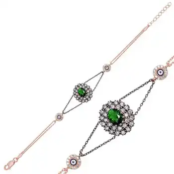 

KUTAYDAN 925 Sterling Silver Green Cubic Zirconia Authentic Womens Bracelet