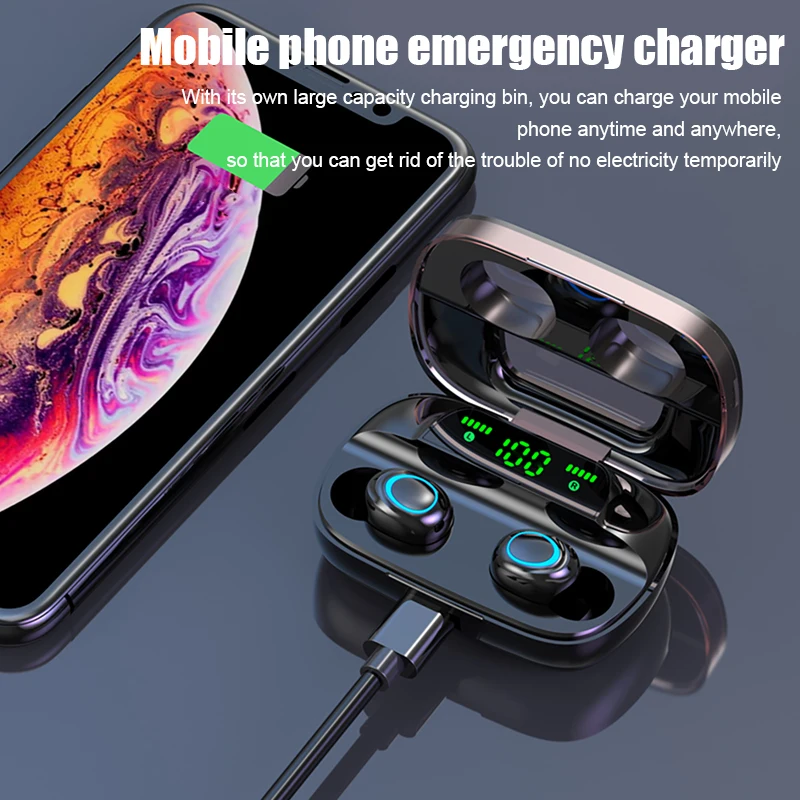 2020 neue Drahtlose Bluetooth Kopfhörer 5,0 mit 3500mAh Lade Fall HIFI Stereo Headset Wahre Drahtlose Ohrhörer in ohr Kopfhörer