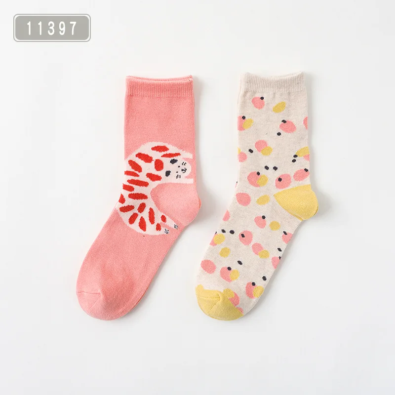 11397 Caramella 2 пар/лот новые женские носки осень зима Midium носки забавные Жираф счастливые короткие носки мягкие дышащие - Цвет: 11397