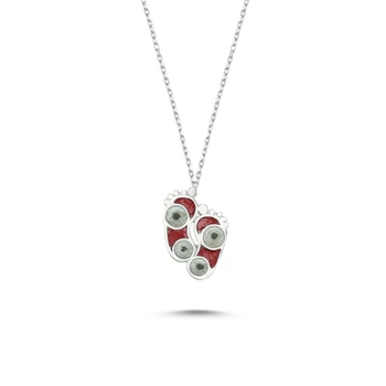 

Silver 925 Sterling Silvery Enamel Footprint Necklace