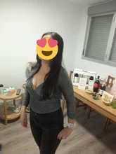 Toplook-body cruzado reflectante para mujer, traje sexy de manga larga con cuello en V para otoño e invierno, bodycon para fiesta y club, cuerpo sólido