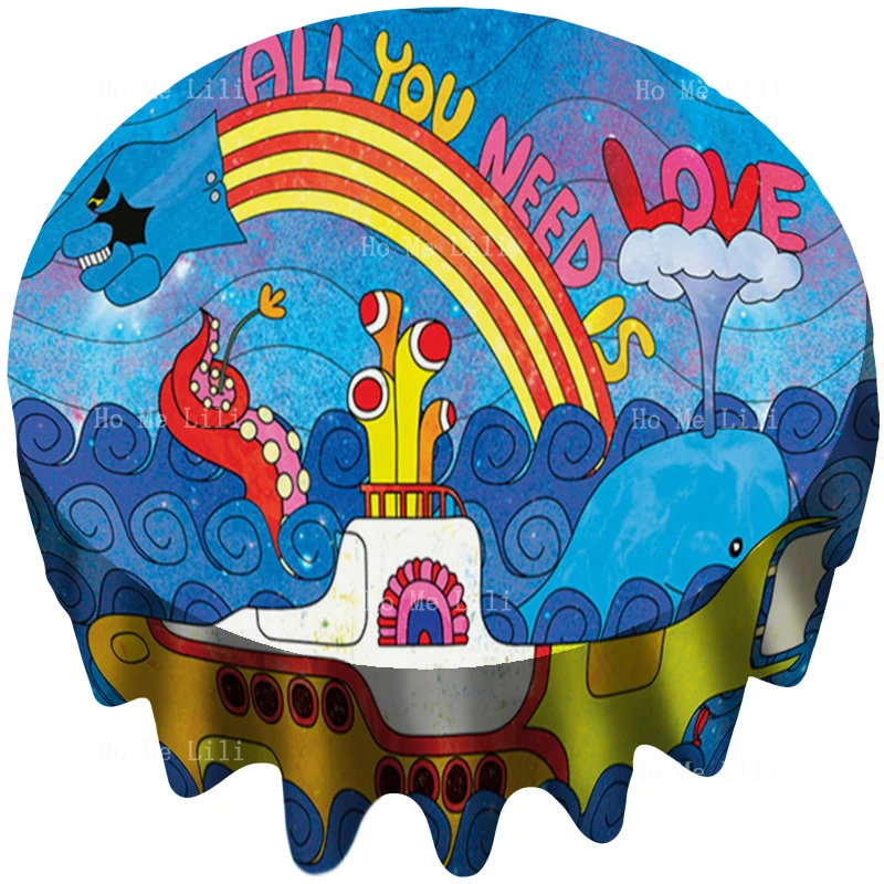 Fantasy Animated Film Sottomarino The Fab Four Yellow Boat Ocean Painting Hippie Life Tovaglia Rotonda Di Ho Me Lili