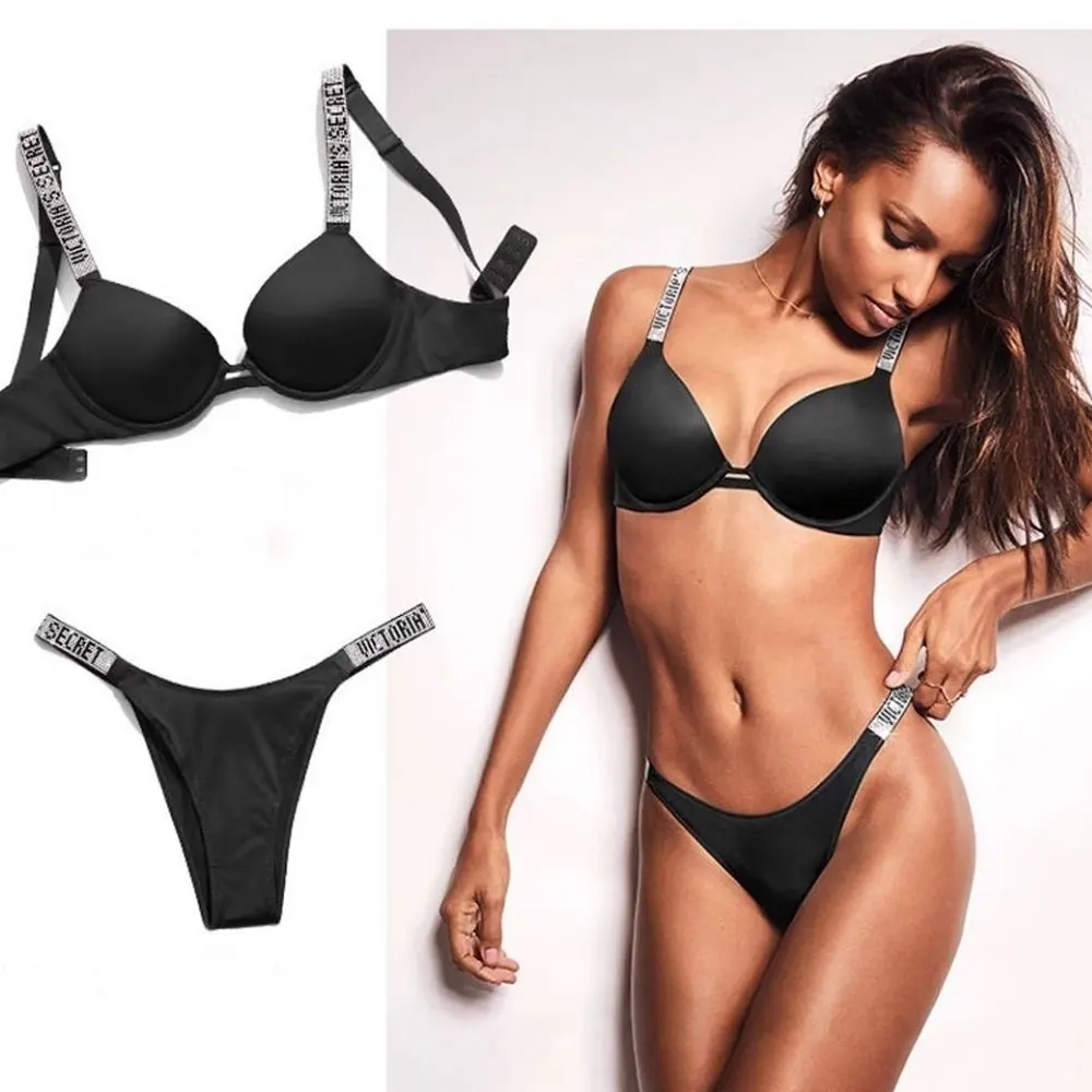 NEW Sexy Rhinestones Comfortable Lingerie Femme Set Push Up Bra Victoria's Secret Women Lingerie Set 2 Pieces Brand Underwear
