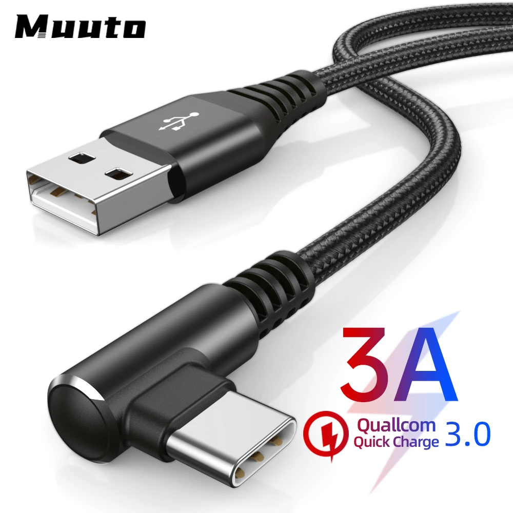 fast charging cable for android Muuto USB Type C Cable 90 Angled Fast Charging Wire For Samsung S20 10 9 iPad Pro Huawei Xiaomi iphone cord