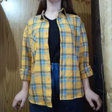 Plaid Shirt Blouse Women Tops Blusas Long-Sleeve Loose Flannel Plus-Size Cotton New-Brand
