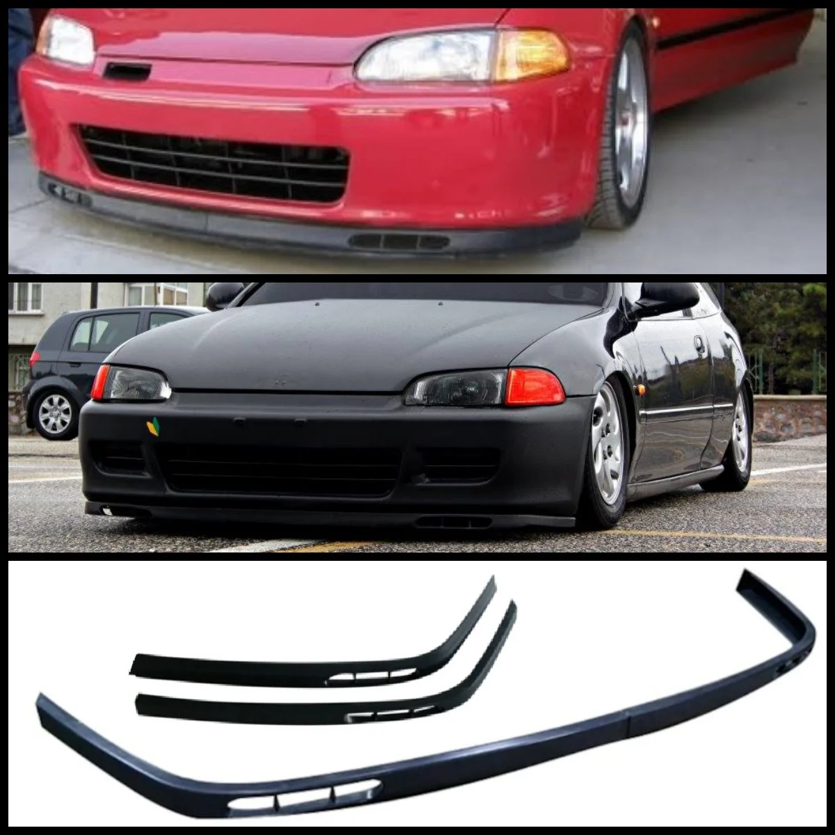

For Honda Civic EG Laguna Model Front Bumper Lip Universal 2pcs Diffuser Black Bumper Lip Spoiler Body Kit Tuning